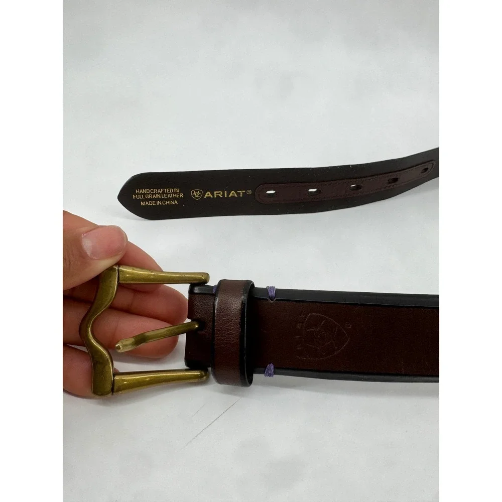 Ariat Mens Brown Full Grain Leather Western Belt Brass Buckle 32